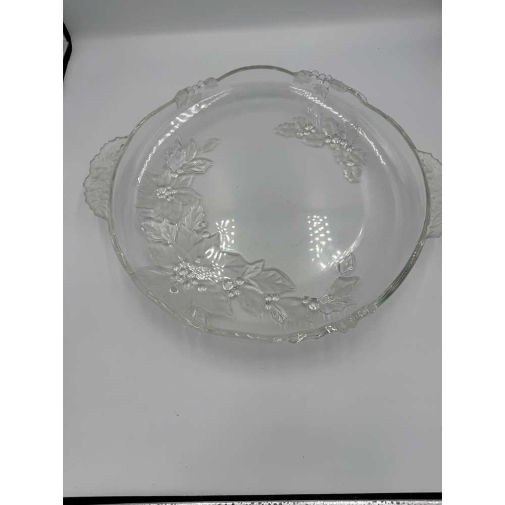 Mikasa Poinsettia Pattern Clear and Frosted Round Serving Plate withβ Handles